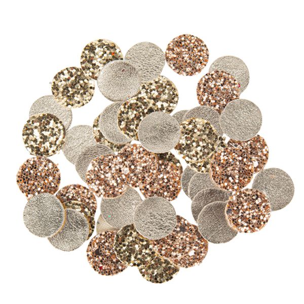 Confettis ronds effet cuir paillettes champagne et Rose gold x20 - 1,5cm - Artyfêtes