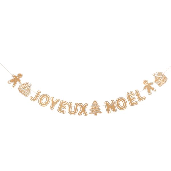 Guirlande Joyeux Noël Pain d'épice Kraft et paillettes blanches irisées - 1,6M - Artyfêtes