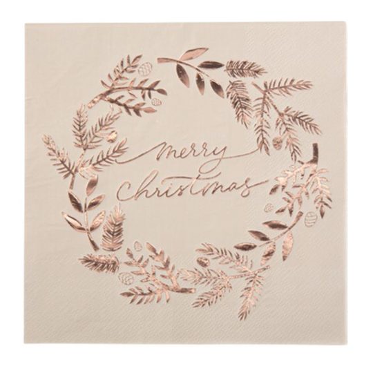 Serviettes "Merry Christmas" Rose gold x16 - 33cm - Artyfêtes décoration de table noël