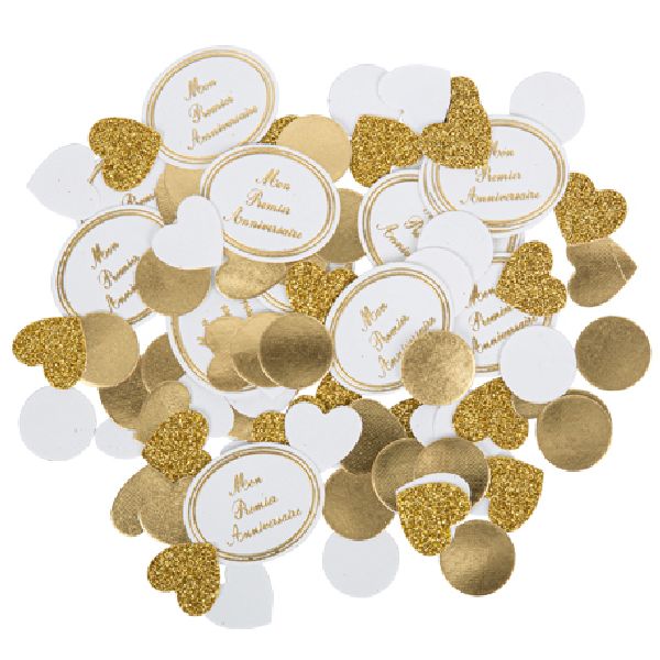 Confettis "mon premier anniversaire" blanc et or