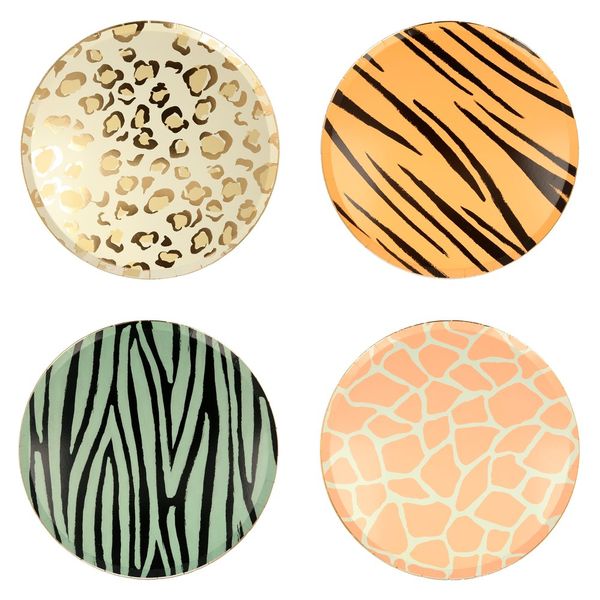 Grandes assiettes Animaux de la savane avec Dorure x8 - Meri Meri