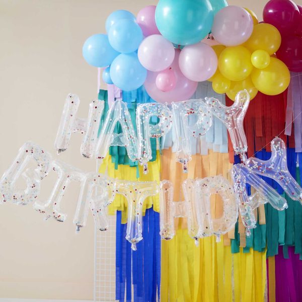 Guirlande de ballons confettis arc-en-ciel "Happy Birthday" - Ginger Ray