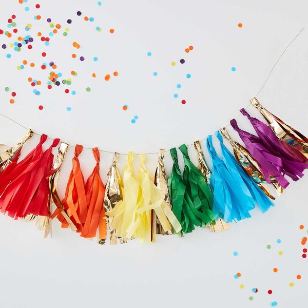 Guirlande de pompons rainbow et doré