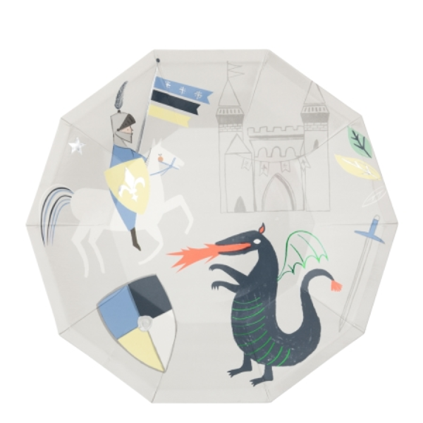 Grandes Assiettes Chevaliers et Dragons x 8 - Meri Meri