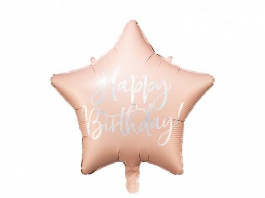 Ballon "Happy Birthday" Etoile rose poudré 40 cm - Party Deco