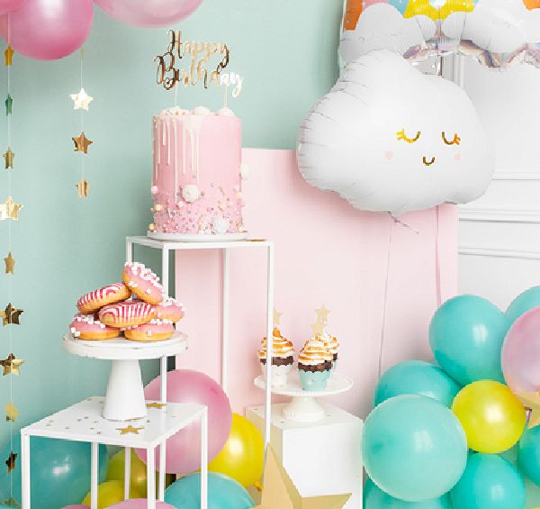 Ballon Nuage blanc rose et or