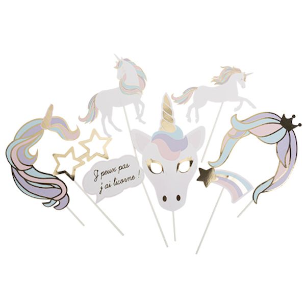 Kit Photobooth Licorne pastel et or x 8 - Artyfêtes