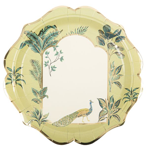 Assiettes Tropical Peacok vert et or x8 - 23 cm - Artyfêtes