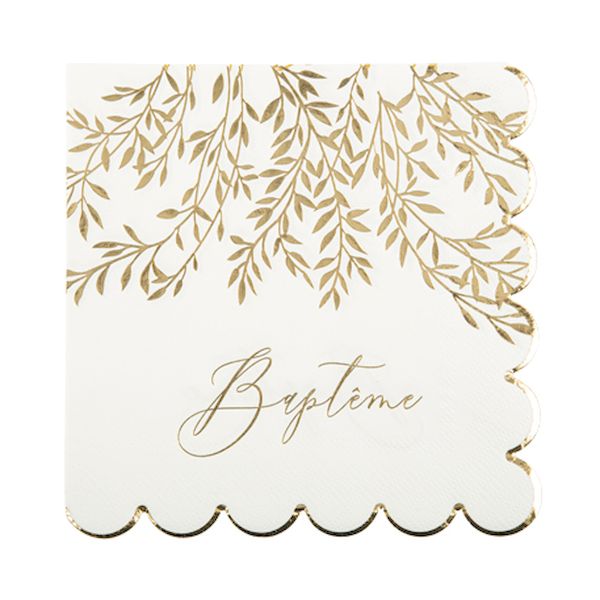 Serviettes "Baptême" Jolis Brins Blanc et or x16 - 33 cm - Artyfêtes