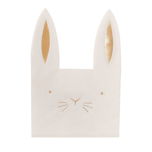 Serviettes Easter Bunny x16 - Blanc et dorure - Ginger Ray