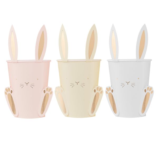 Gobelets Easter Bunny x8 - Avec oreilles - Blanc et dorure - Ginger Ray