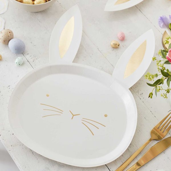 Assiettes Easter Bunny x8 - Blanc et dorure - Ginger Ray