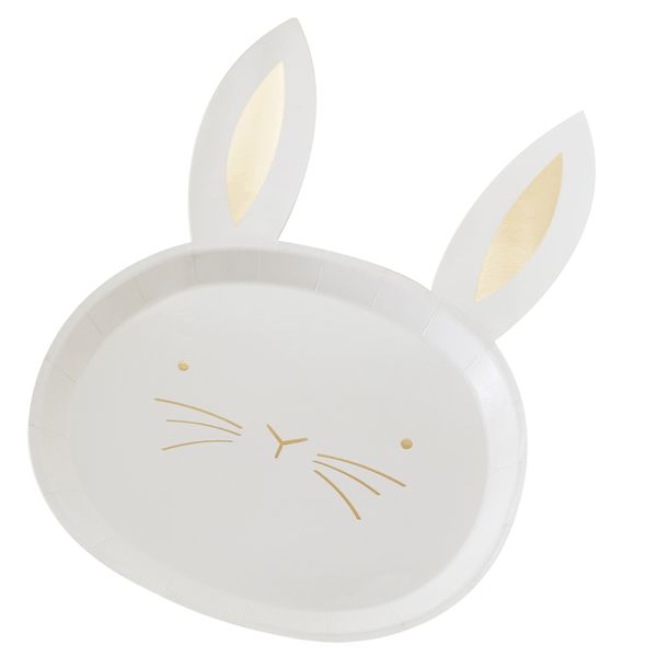 Assiettes Easter Bunny x8 - Blanc et dorure - Ginger Ray