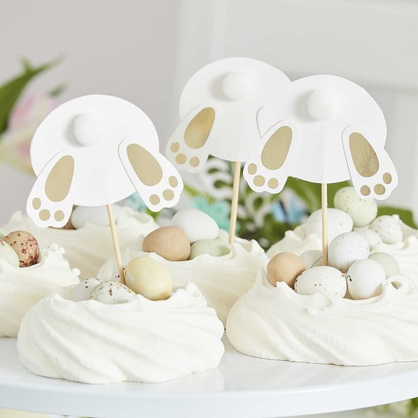 Cake Toppers Easter Bunny x6 - Blanc et dorure - Ginger Ray