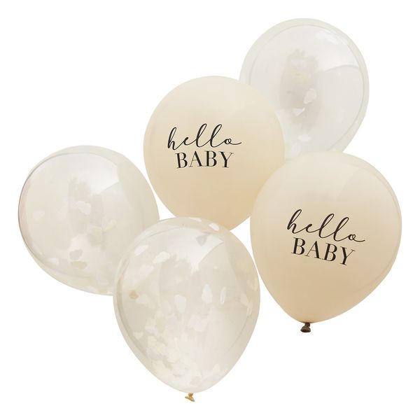 Ballons confettis Nuages et Ballons taupe "Hello Baby" x5 - Ginger Ray