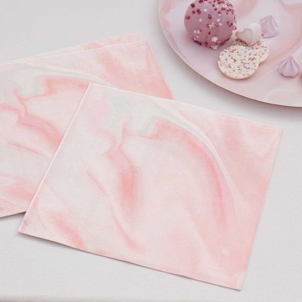 Serviettes marbrées Rose x8 - 33 cm - Ginger Ray