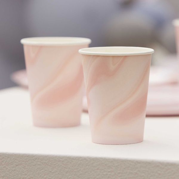 Gobelets marbrées Rose x8 - 25 cm - Ginger Ray