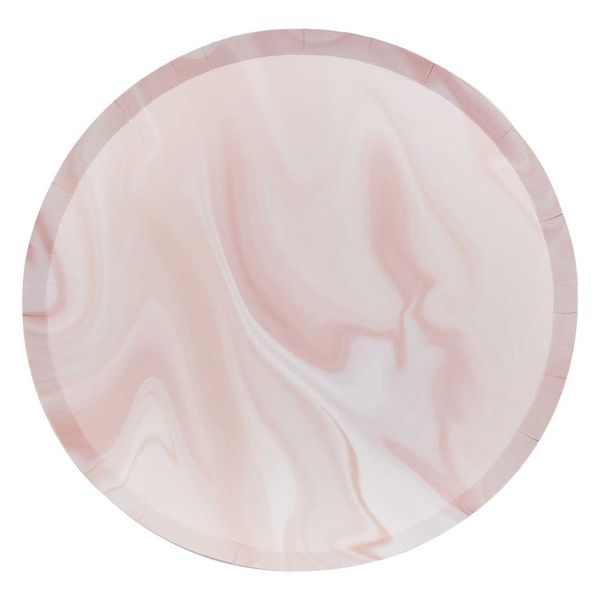 Assiettes marbrées Rose x8 - 25 cm - Ginger Ray