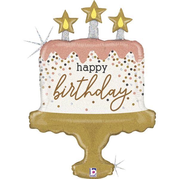 Ballon Birthday Cake confetti " happy birthday" 84 cm - Grabo