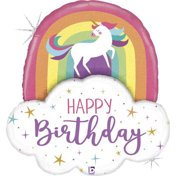 Ballon Unicorn Rainbow Birthday "HAPPY Birthday" 89 cm - Grabo