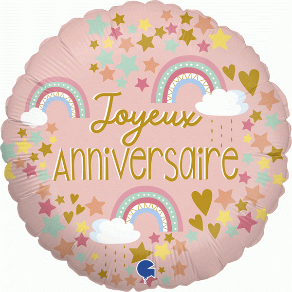 Ballon Rose Arc-en-ciel "Joyeux Anniversaire" 45 cm - Grabo