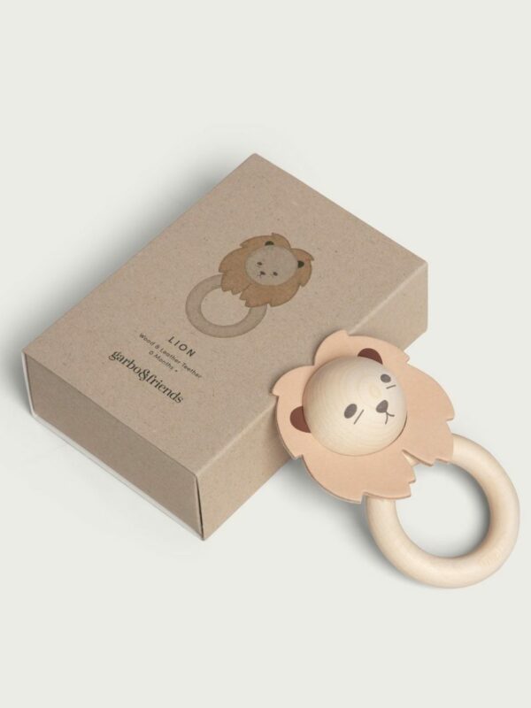 Anneau de dentition en Bois et Cuir - Lion - Garbo&Friends