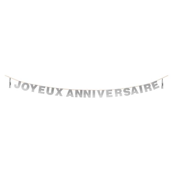 Guirlande à tassel "Joyeux Anniversaire" Argent - Artyfêtes