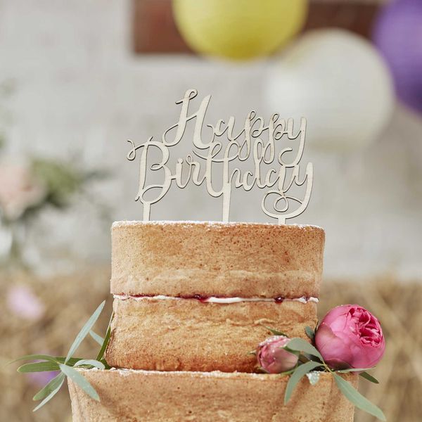 Cake topper boho "Happy Birthday" en bois - Ginger Ray