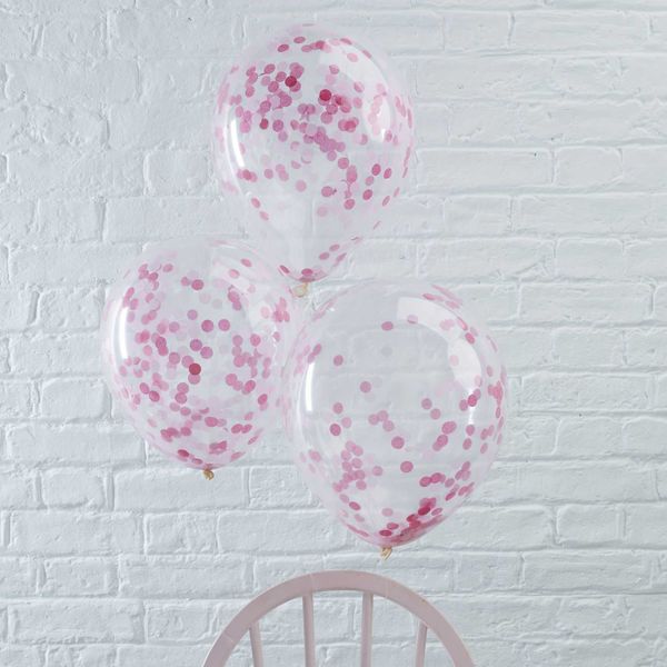 Ballons Confettis ronds Rose x5 - Ginger Ray