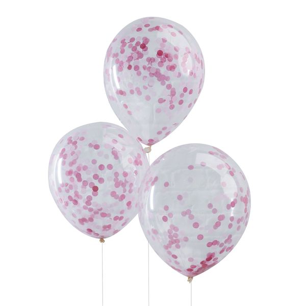 Ballons Confettis ronds Rose x5 - Ginger Ray