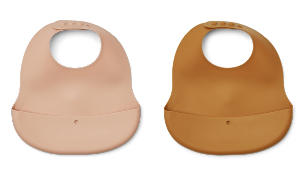 lot de 2 bavoirs à poche en silicone ember tuscany rose mustard mix liewood