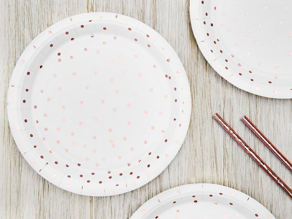 assiettes à pois rose gold party déco fête