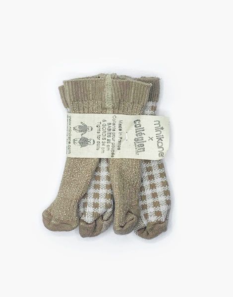 lot de 2 collants taupe carreaux paillettes minikane