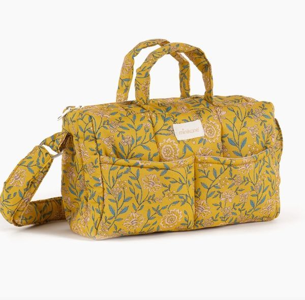 poupée sac à langer fleurs moutarde