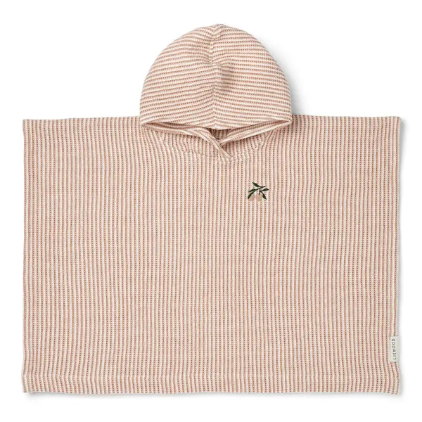 Poncho de bain Paco brodé - 3/4 ans - StripesTuscany rose/Creme de la creme, Liewood, Enfant, Plage, Séchage, Chaud, Cadeau